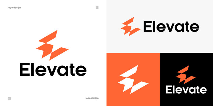 Letter E for Elevate simple logo design, business growth, technology and corporate innovation concept, Abstract geometric letter E shape with upward arrow icon, vector.