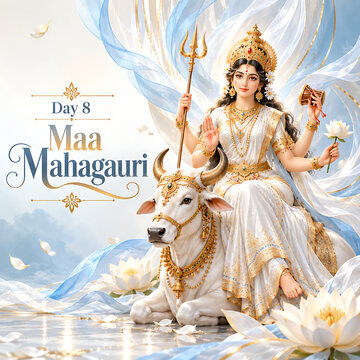 Maa mahagauri depiction seated on a white bull for day 8 of navratri festival