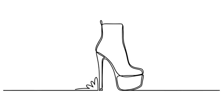 Continuous line drawing high heel shoe fashion platform footwear accessory female style elegant contour vector illustration.