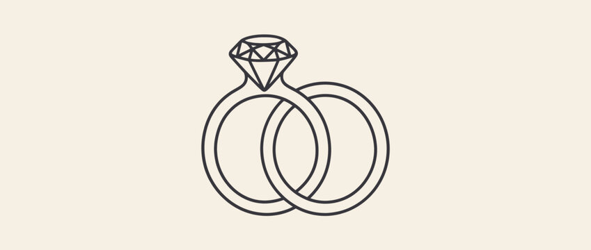Engagement rings with diamond vector design. Wedding bands and gemstone rings illustration. Diamond, gold bands. Minimalist jewelry design for logos, branding. Vector illustration.