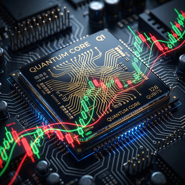 Quantum Processor Unit with Financial Stock Market Candlestick Overlay