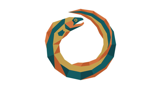 Geometric Eel in Ouroboros Shape, Low Poly Art