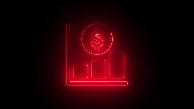 Red neon financial graph with dollar currency symbol indicating economic gain glowing graphical representation of monetary increase