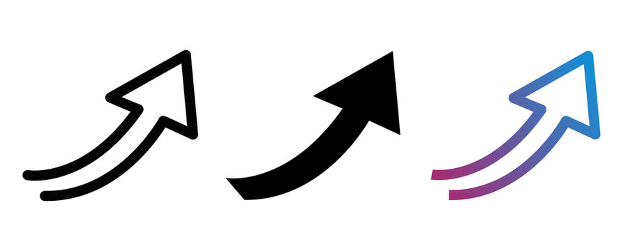 Three stylized arrow growth icons with solid outlined and vibrant gradient design styles.