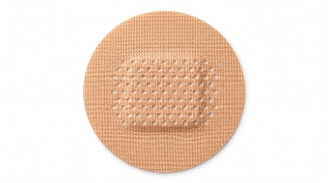 Round adhesive bandage for medical wound care and first aid protection isolated on white background