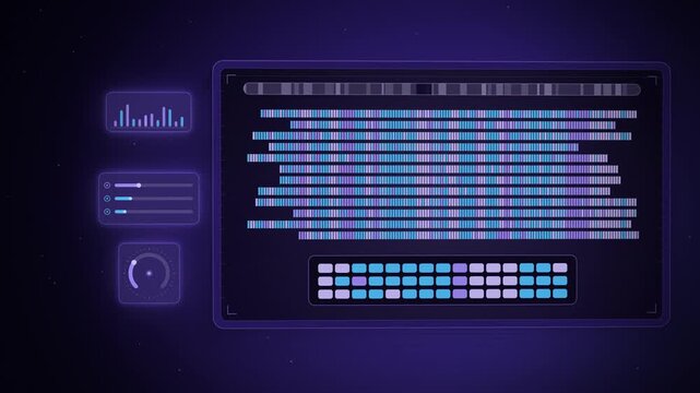 AI genomic sequence scanning on dark purple screen seamless loop