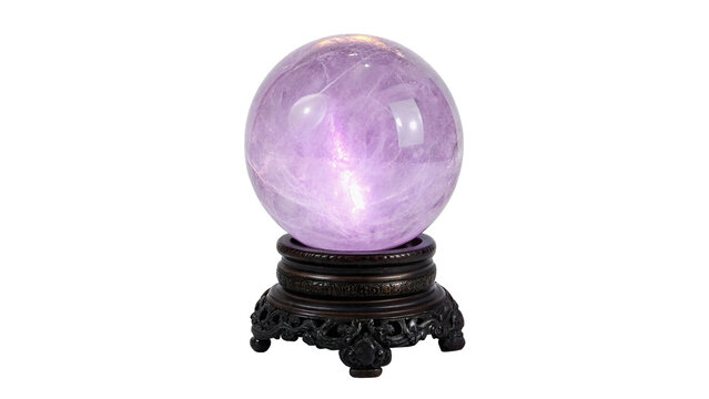 Mystic purple crystal ball on ornate black wooden stand fortune isolated on transparent background