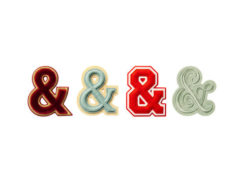 Colorful Embroidered Ampersand Symbols with Different Design Styles on Transparent Background transparent background