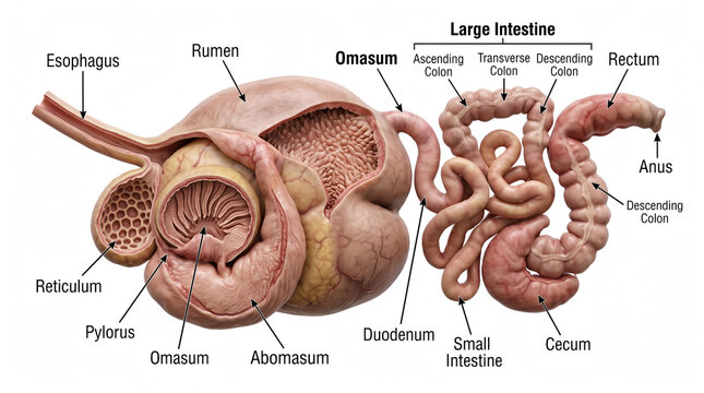 Anatomy Diagram Cow Digestive System and Internal Organs