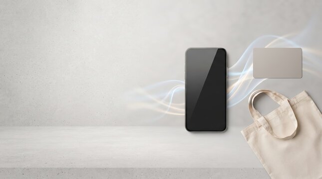 Blank smartphone with shopping bag and card for digital commerce website hero
