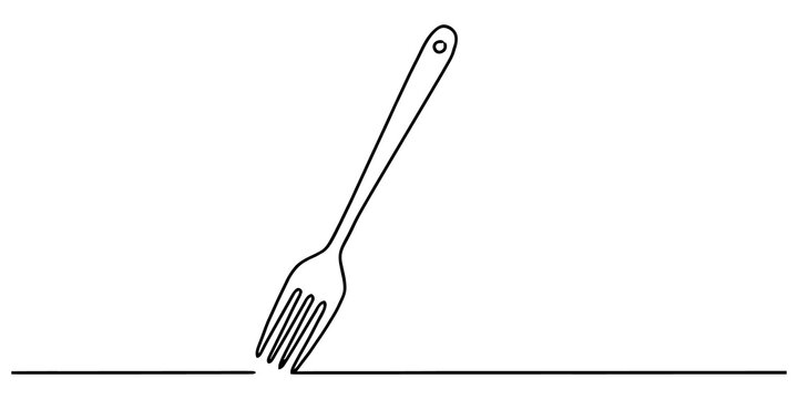 Minimalist fork line art vector illustration black outline sketch for restaurant menu design or culinary project graphics.