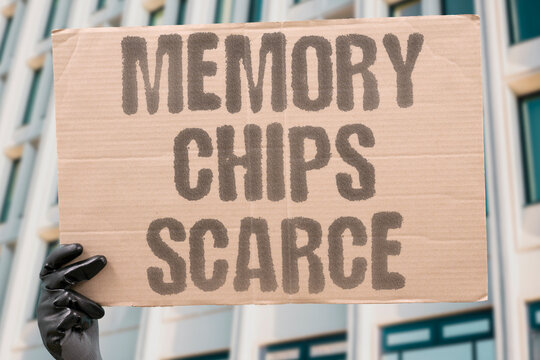 "Memory chips scarce" Computer parts grow harder to find. MEMORY. CHIPS. SHORTAGE. COMPUTERS. SHELVES.