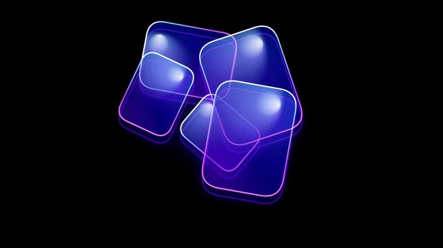 Dark Glassmorphism Floating Glass Panels Loop with Neon Purple Glowing Edges