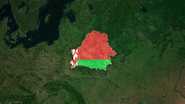 Animated World Map Zooming to Belarus with National Flag Overlay
