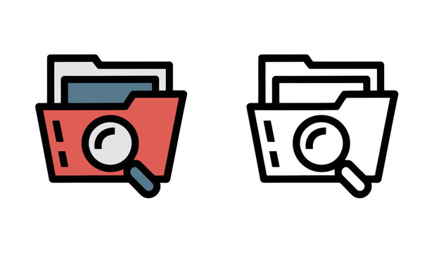 File folder icon with red and grey colors for searching document database systems.