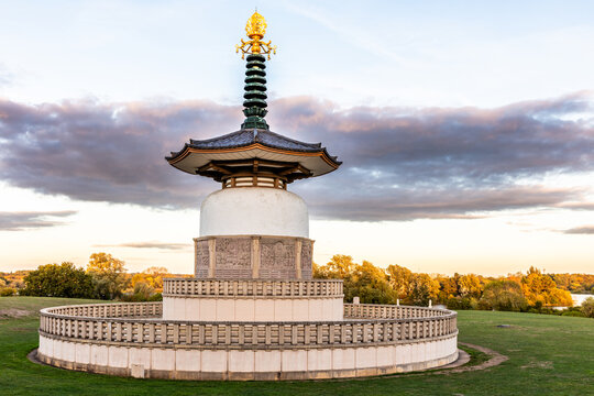 Milton Keynes Peace Pagoda, the first of its kind in the Western hemisphere. Located in Willen Lake North Peace, was built in 1980. Shot 2 October 2026.

