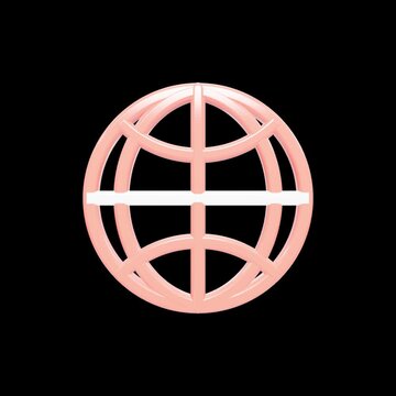 Four globe icons glowing pink against black background in grid layout rotating slowly in loop animation design element web symbol digital network globe wireframe motion graphics background video