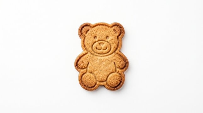 Sweet homemade teddy bear shaped biscuit cookie isolated on white background
