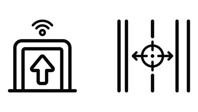 Smart Elevator and Precision Alignment Icons, Minimalist Line Art Vector Set for Industrial and Technology User Interface Design