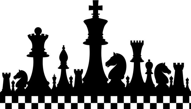 Strategy, Game, Cityscape, and Conceptual Chess Pieces Flat Vector Illustration.eps