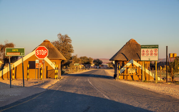 Early morning at the entrance to the Namib Naukluft National Park, Namibia, Africa
