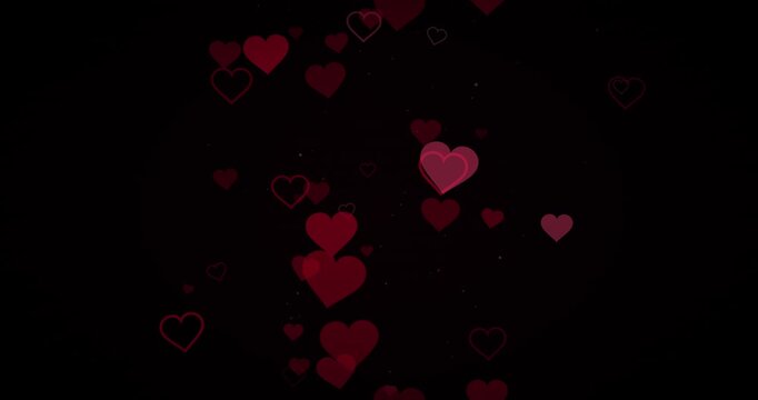 Valentine's day hearts background, love and romance in crimson red and deep ruby for Valentine's Day greetings, wedding and love story intros, motion graphics animation, seamless 4K loop