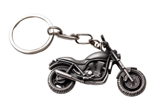 Metallic motorcycle keychain isolated on white background with metal motorcycle bike keyring chopper keychain motorcycle charm metal trinket