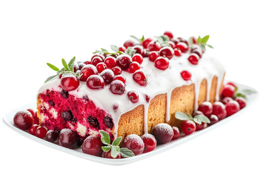 Delicious cranberry cake drizzled with white glaze and fresh berries sweet pastry dessert slice berry cake baked goods sugar frosting