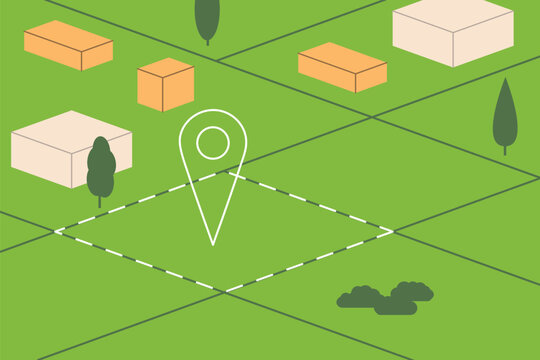 land plot marked on a map for sale, real estate, property listings, land investment, ownership and residential development - vector illustration