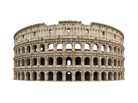 Roman Colosseum isolated architectural landmark cutout on a transparent background