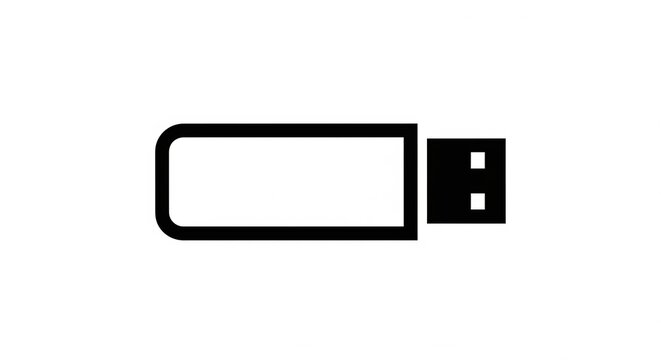 USB flash drive outline icon representing digital data storage technology with simple black lines on white background