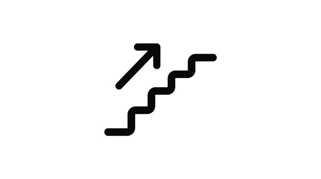 Minimalist vector graphic illustration of stairs with directional upward arrow symbol for business success