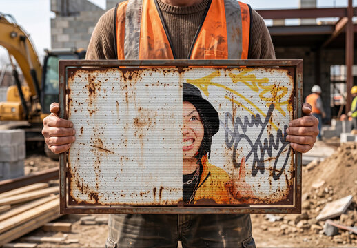 Urban Street Art Rusty Metal Frame Mockup