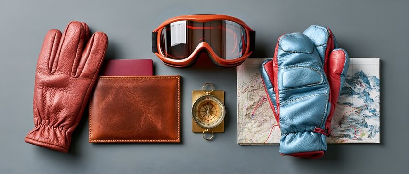 Winter essentials laid out flat