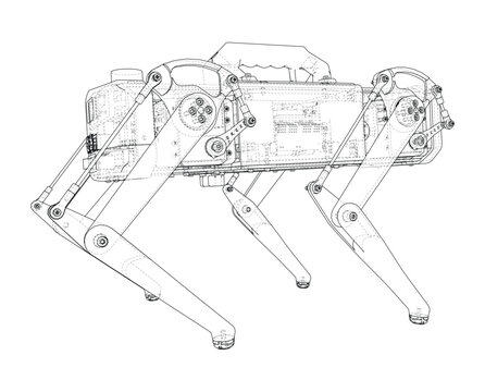 robotic quadruped wireframe illustration. Vector