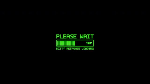 Retro pixel art loading bar with please wait text on black screen