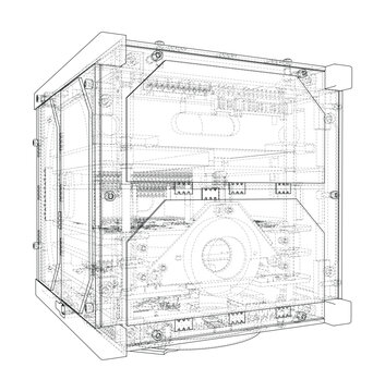 technical wireframe of a computer case. Vector