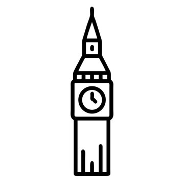 big ben clock tower line icon, london landmark symbol for travel, uk architecture and tourism concept, outline vector design