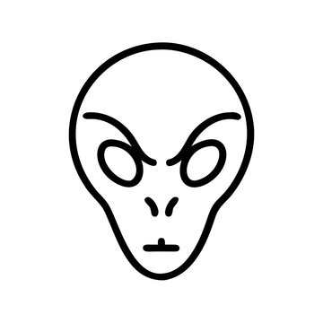 alien head line icon, extraterrestrial creature symbol for sci-fi, space and fiction concept, outline vector design