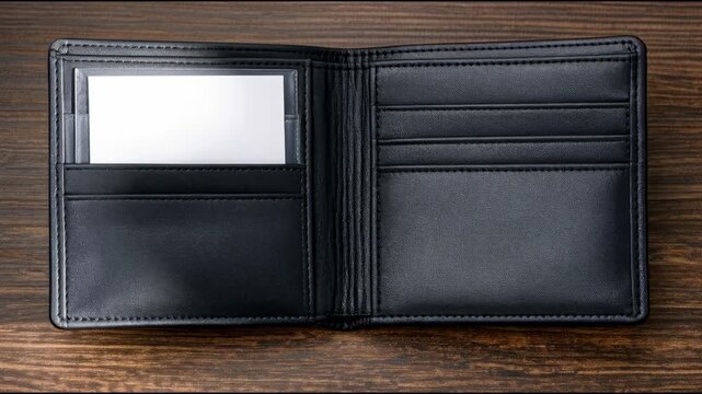 A black leather wallet with a card holder, perfect for everyday use or as a gift