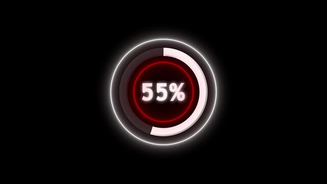 Modern white and red circular loading progress bar 1 to 59 percent, digital wheel motion graphics.