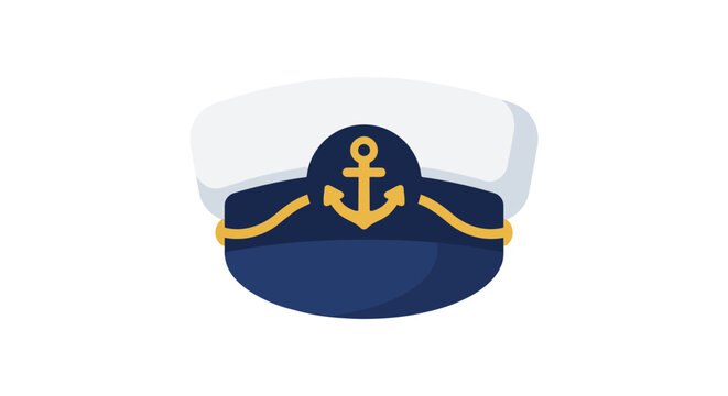 A navy captain s hat is illustrated on a white background with a golden anchor