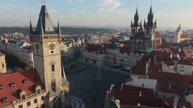 flying towards Old Town Square in Prague