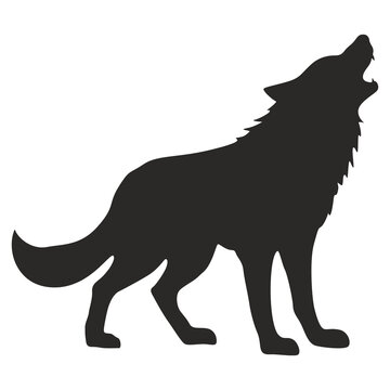 halloween vector icon Black silhouette wolf howling at the moon
