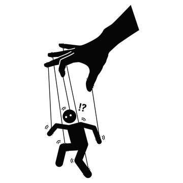 halloween vector icon Black hand controlling marionette puppet with strings