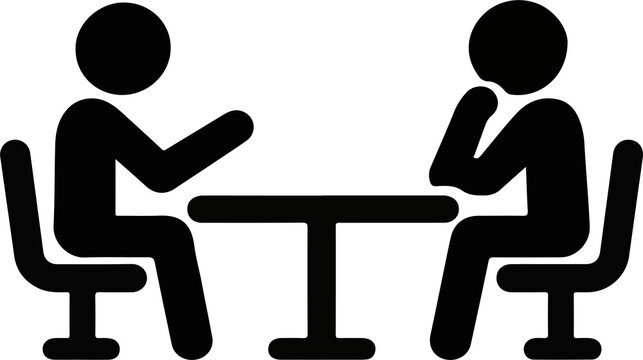 Two people talking at table icon, business meeting, counseling session, and conversation flat vector