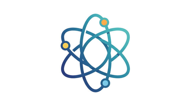 Abstract Atom Symbol Vector Illustration with Blue Electron Orbits Concept for Science, Quantum Physics, Nuclear Energy, Technology, Chemistry, Lab, and Research Logo Design Isolated on Dark Backgroun