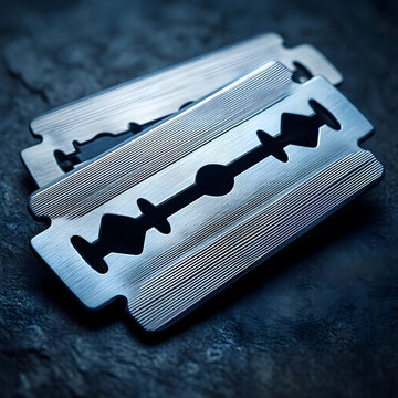 Self-harm and mental health crisis sharp razor blades on dark stone background depression anxiety pain and emotional distress