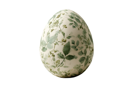 Realistic handmade Easter egg decorated with delicate leaf patterns isolated on transparent background