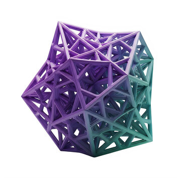 A purple and green geometric structure with many triangles